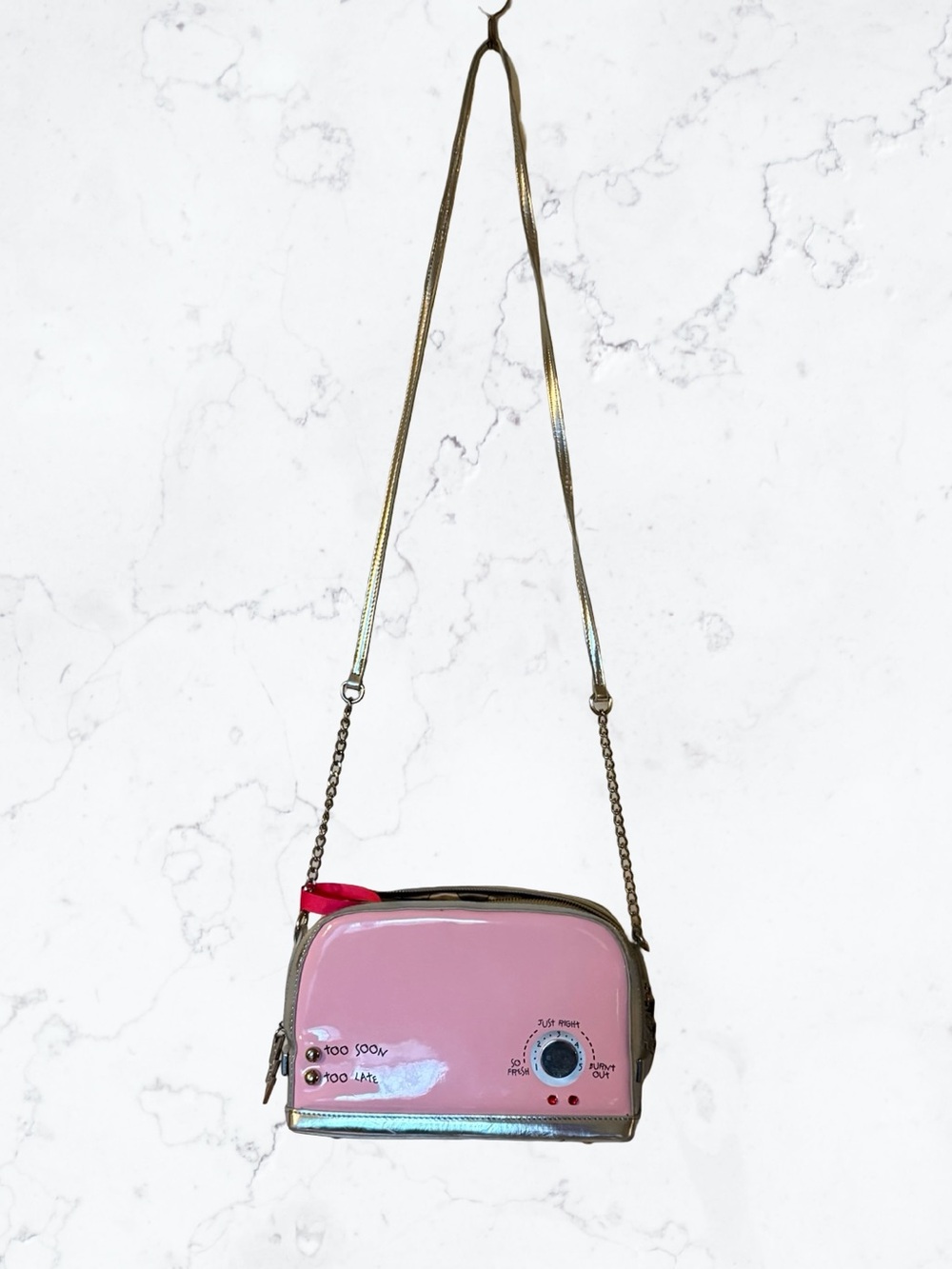 Betsey Johnson kitsch toaster pop tart Pink Patent Crossbody with Gold Chain